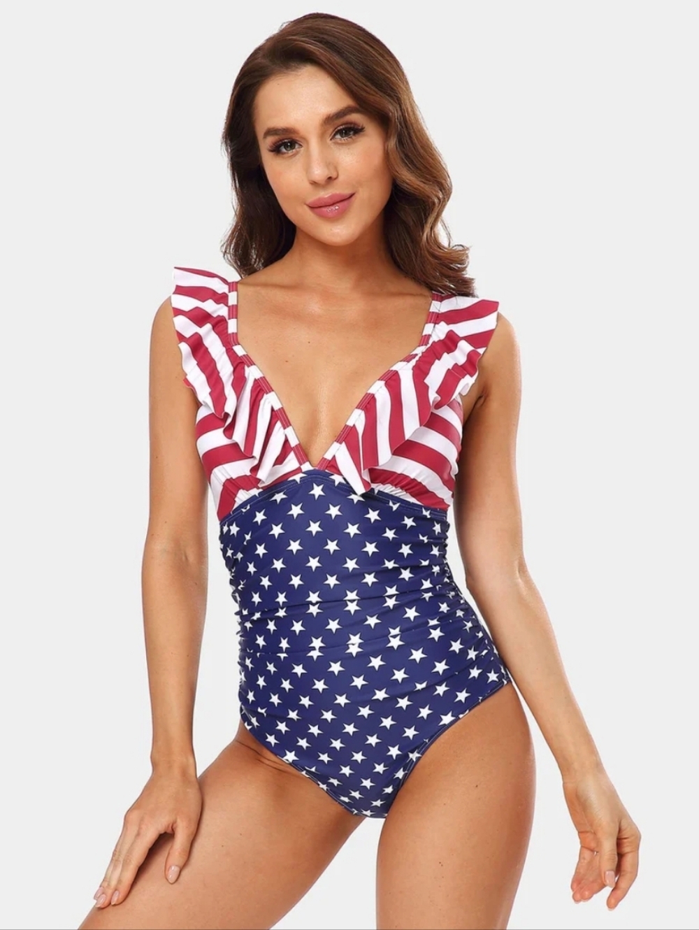 American Flag Ruffled Wrinkles One Piece Swimsuit